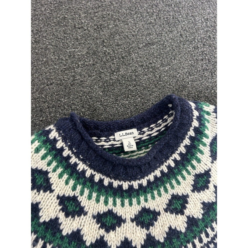 LL Bean Lambswool Fair Isle Sweater Navy Womens Small Pullover Crewneck Nordic - Picture 6 of 8